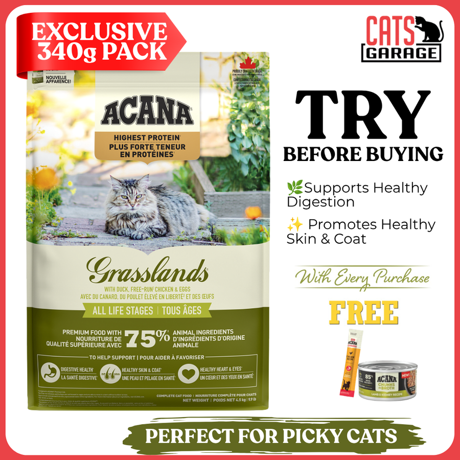 [TRIAL SIZE] ACANA Grasslands Cat Food 340g | Freeze-Dried Infused Grain Free High Protein Dry Cat Food Kibble