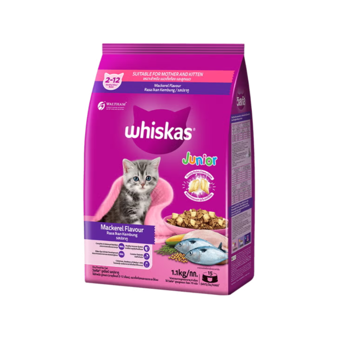 WHISKAS Cat Food Dry Core - Junior/Adult 1.1kg/1.2kg (6-Pack)