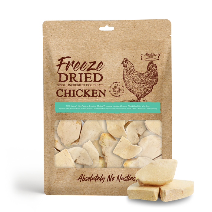 Absolute Bites Single Ingredient Chicken Breast  Freeze Dried Raw Treats for Dogs 60g