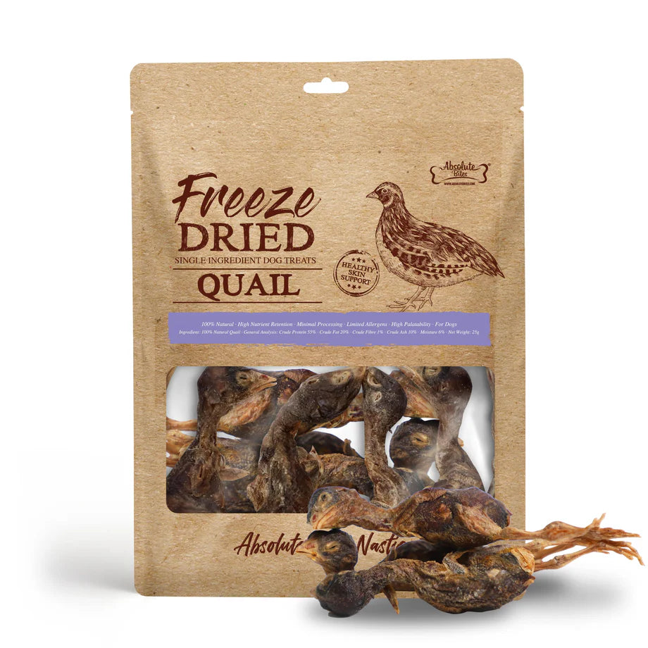 Absolute Bites Single Ingredient Quail  Freeze Dried Dog Treats 25g