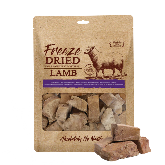 Absolute Bites Single Ingredient Lamb  Freeze Dried Raw Treats for Dogs 80g