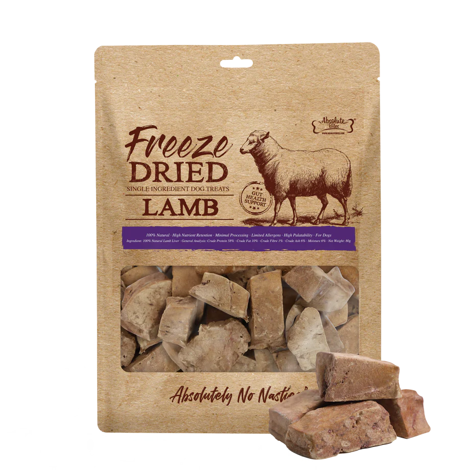 Absolute Bites Single Ingredient Lamb  Freeze Dried Raw Treats for Dogs 80g