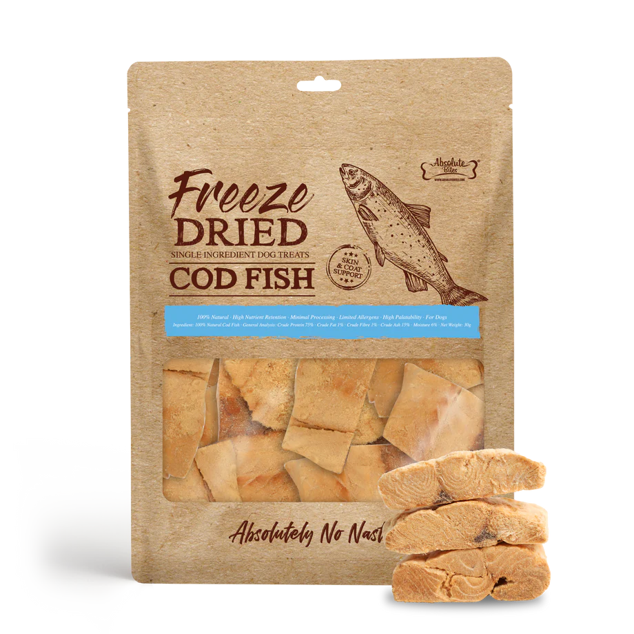 Absolute Bites Single Ingredient Cod Fish Freeze Dried Dogs Treats 30g