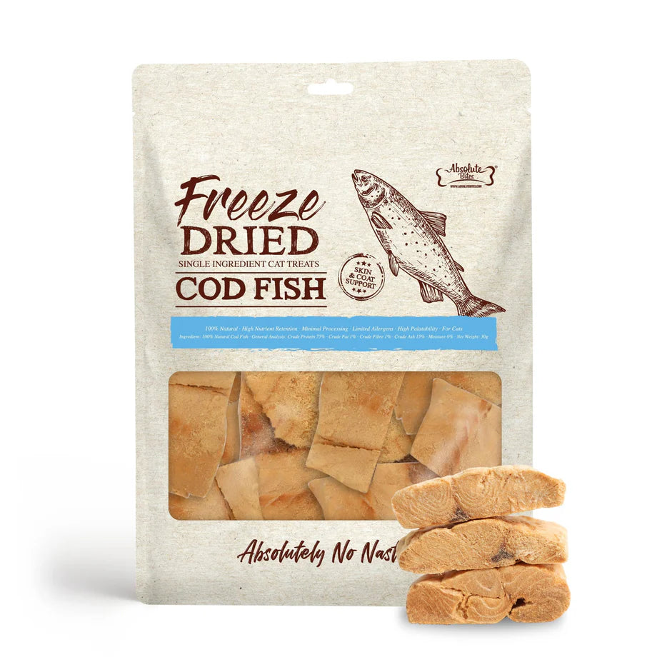 Absolute Bites Single Ingredient Cod Fish  Freeze Dried Cat Treats 30g