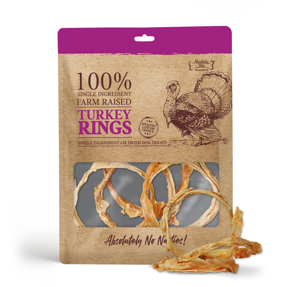 Absolute Bites Single Ingredient Turkey Rings Air Dried Treats For Dogs 35g