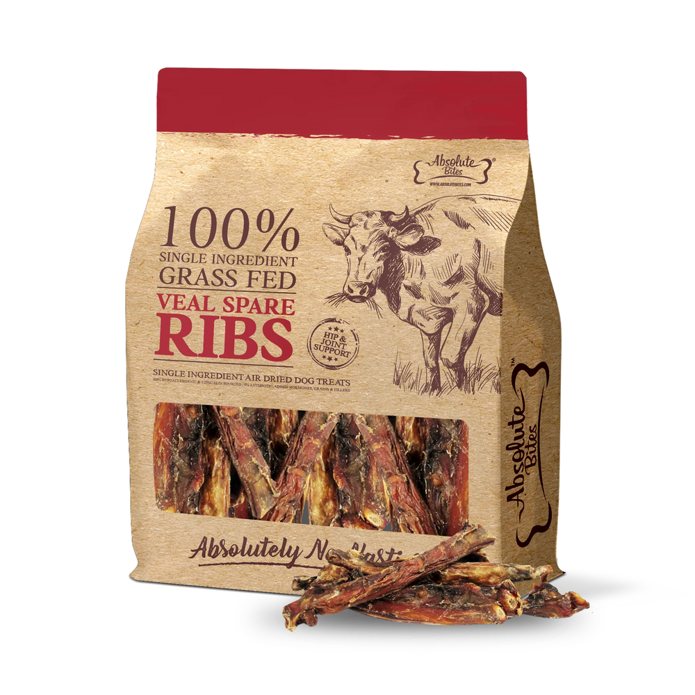 Absolute Bites Single Ingredient Veal Spare Ribs  Air Dried Treats for Dogs 250g