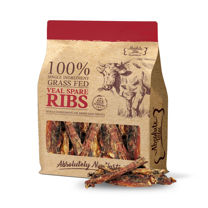 Absolute Bites Single Ingredient Veal Spare Ribs  Air Dried Treats for Dogs 250g