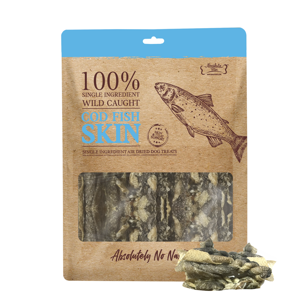 Absolute Bites Single Ingredient Cod Fish Platter Air Dried Treats for Dogs 60g