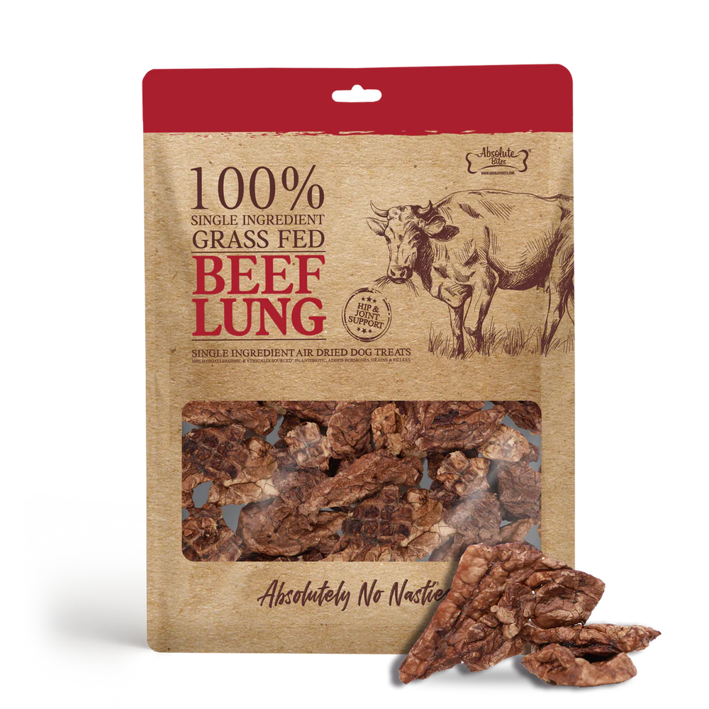 Absolute Bites Single Ingredient Beef Lung Air Dried Treats For Dogs 40g