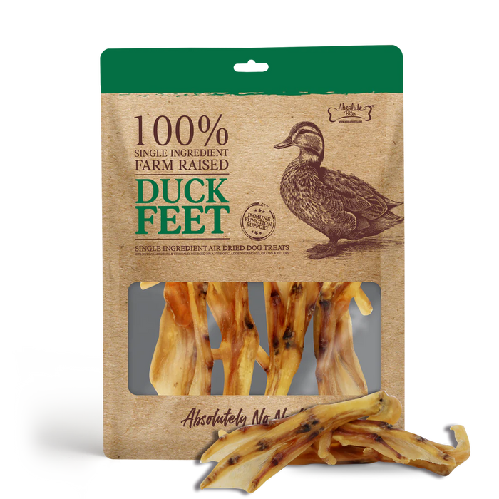 Absolute Bites Single Ingredient Farm Raised Duck Feet Air Dried Treats for Dogs 4pcs