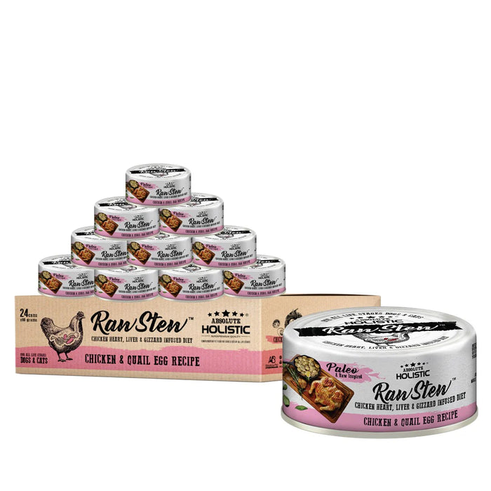 Absolute Holistic Raw Stew Chicken & Quail Egg Canned Food for Cats & Dogs 80g X24 | CTN OF 4