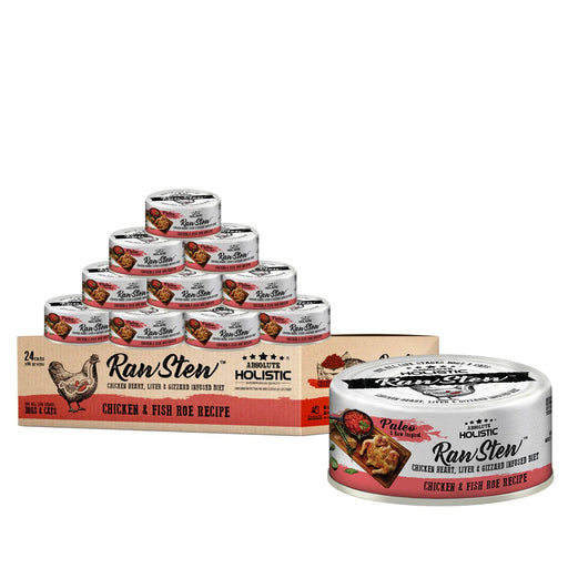 Absolute Holistic Raw Stew Chicken & Fish Roe Canned Food for Cats & Dogs 80g X24 | CTN OF 4