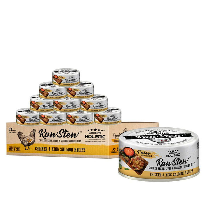 Absolute Holistic Raw Stew Chicken & Salmon Canned Food for Cats & Dogs 80g X24 | CTN OF 4