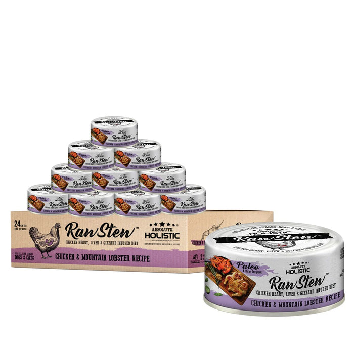 Absolute Holistic Raw Stew Chicken & Lobster Canned Food for Cats & Dogs 80g X24 | CTN OF 4