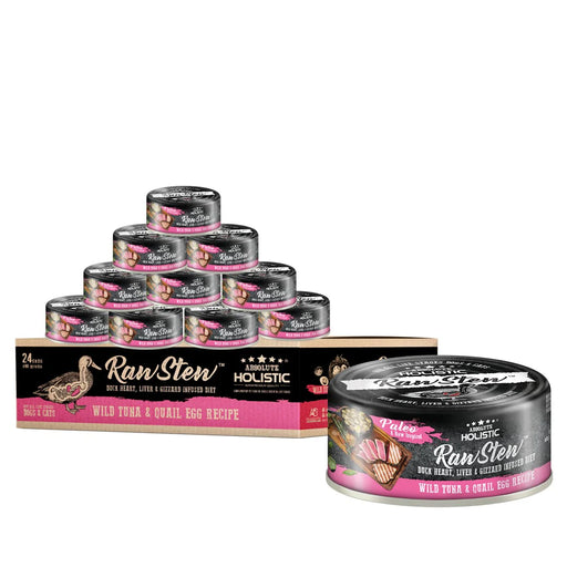 Absolute Holistic Raw Stew Tuna & Quail Egg Canned Food for Cats & Dogs 80g X24 | CTN OF 4