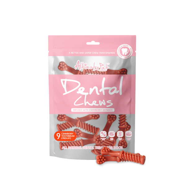 Altimate Pet Dog Dental Chews Infused with Cranberry Extract Toothbrush Medium 9pcs
