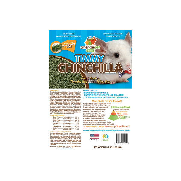 American Pet Diner Timmy Chinchilla Timothy Hay Adult Pellet Diet 3lb