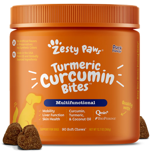 Zesty Paws Turmeric Curcumin Bites Duck Dog Supplements 90ct