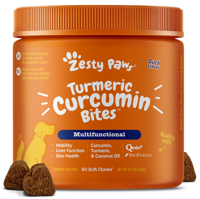 Zesty Paws Turmeric Curcumin Bites Duck Dog Supplements 90ct