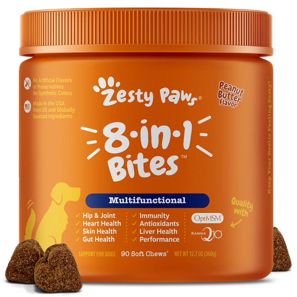 Zesty Paws 8-in-1 Multifunctional Bites Peanut Butter Dog Supplements 90ct