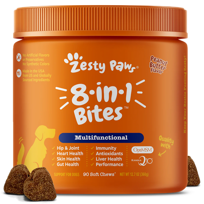 Zesty Paws 8-in-1 Multifunctional Bites Peanut Butter Dog Supplements 90ct
