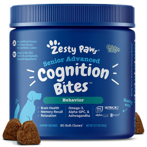 Zesty Paws Senior Advanced Cognition Bites Chicken Dog Supplements 90ct