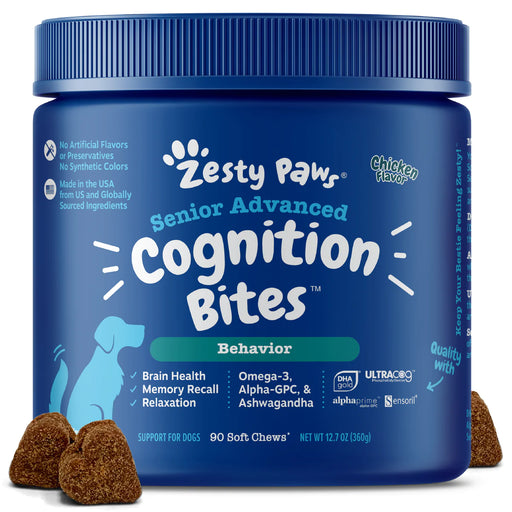 Zesty Paws Senior Advanced Cognition Bites Chicken Dog Supplements 90ct