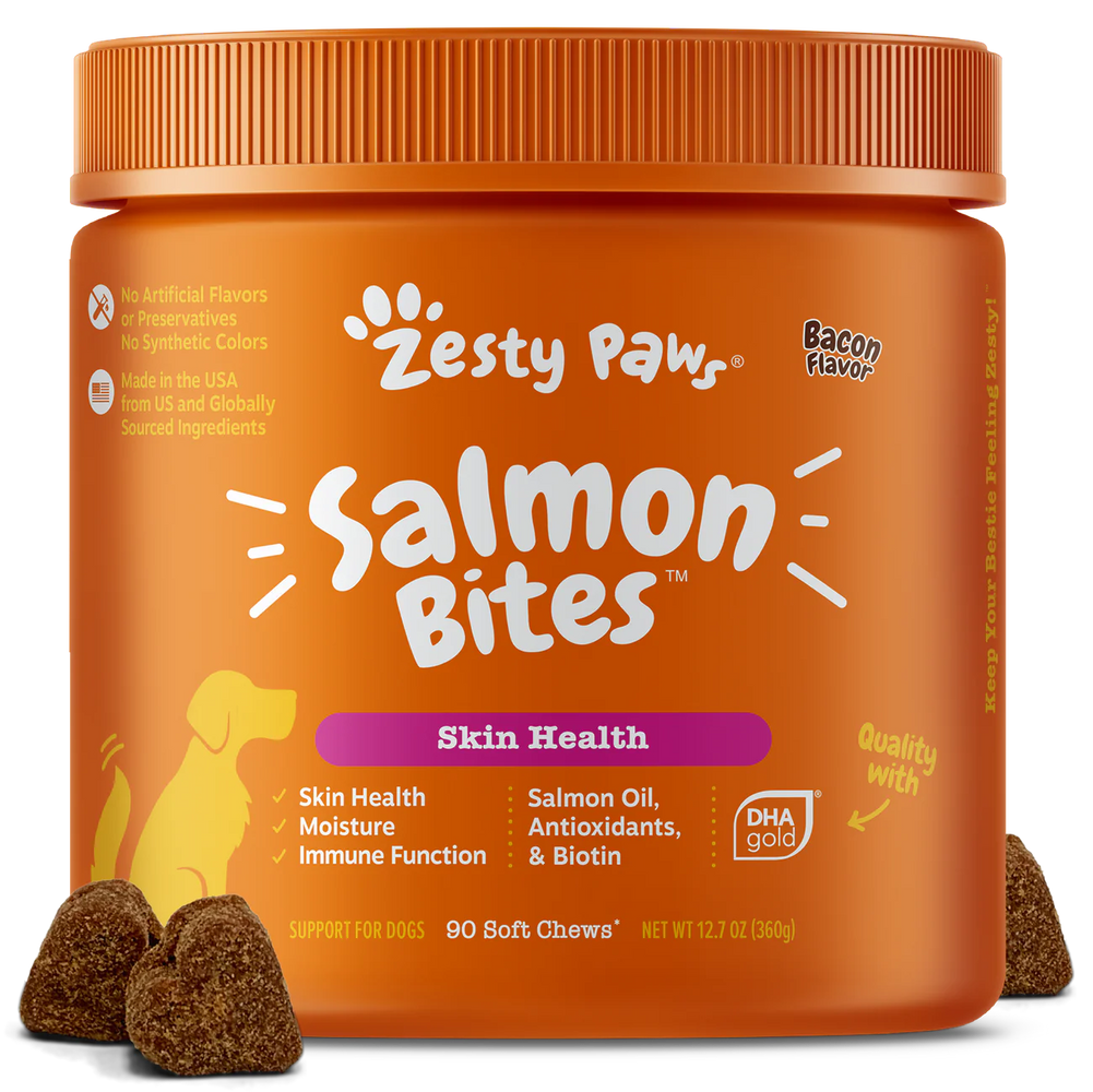 Zesty Paws Salmon Bites Bacon Dog Supplements 90ct