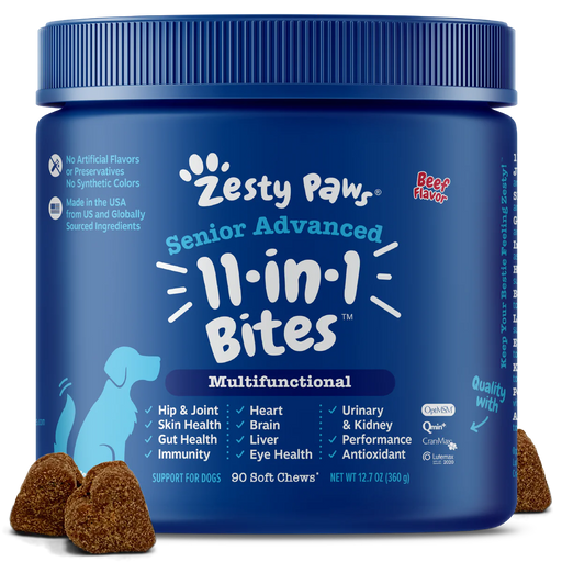 Zesty Paws Senior Advanced 11-in-1 Multifunctional Bites Chicken Dog Supplements 90ct