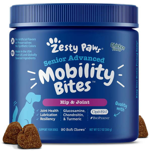 Zesty Paws Senior Advanced Mobility Bites Chicken Dog Supplements 90ct