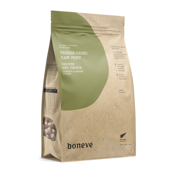 Boneve Dog Treat Freeze-Dried Raw Prey Free-Range Grass-Fed Chicken & Venison (2 Sizes)