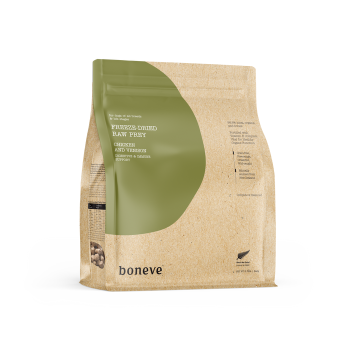 Boneve Dog Treat Freeze-Dried Raw Prey Free-Range Grass-Fed Chicken & Venison (2 Sizes)