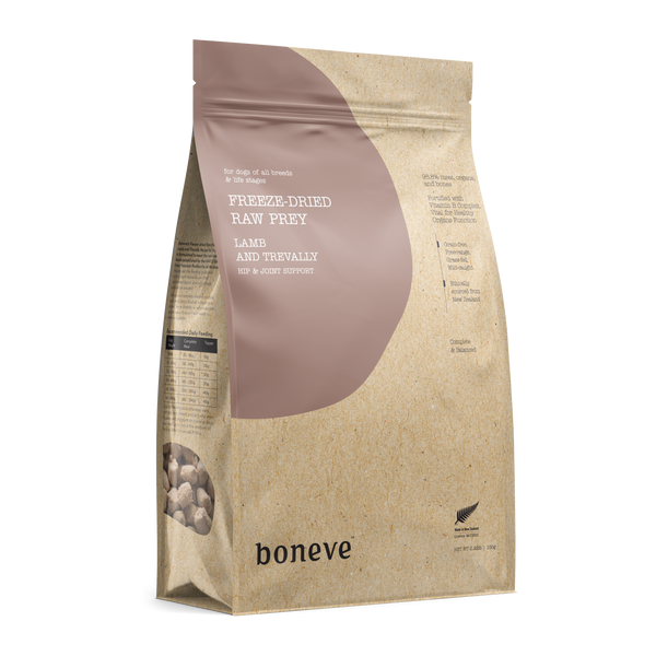 Boneve Dog Treat Freeze-Dried Raw Prey Free-Range Grass-Fed Lamb & Trevally (2 Sizes)