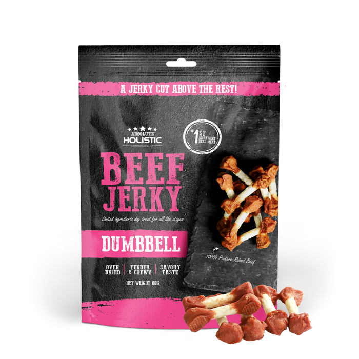 Absolute Holistic Grain Free Treats for Dog Beef Jerky Dumbbell 100g