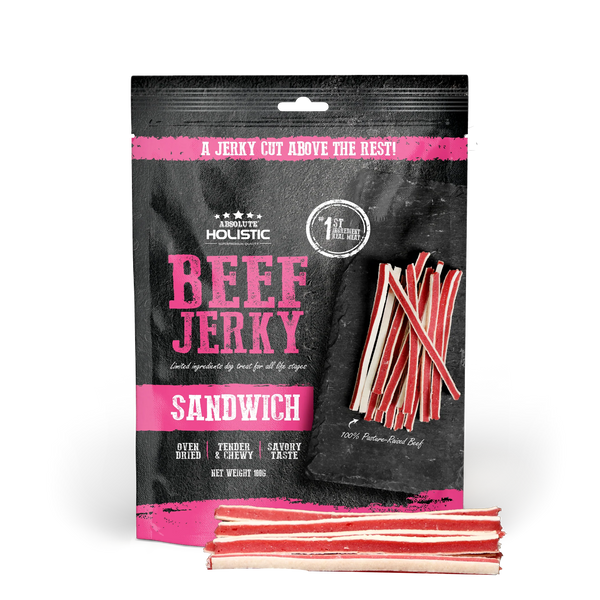 Absolute Holistic Grain Free Treats for Dog Beef Jerky Sandwich 100g