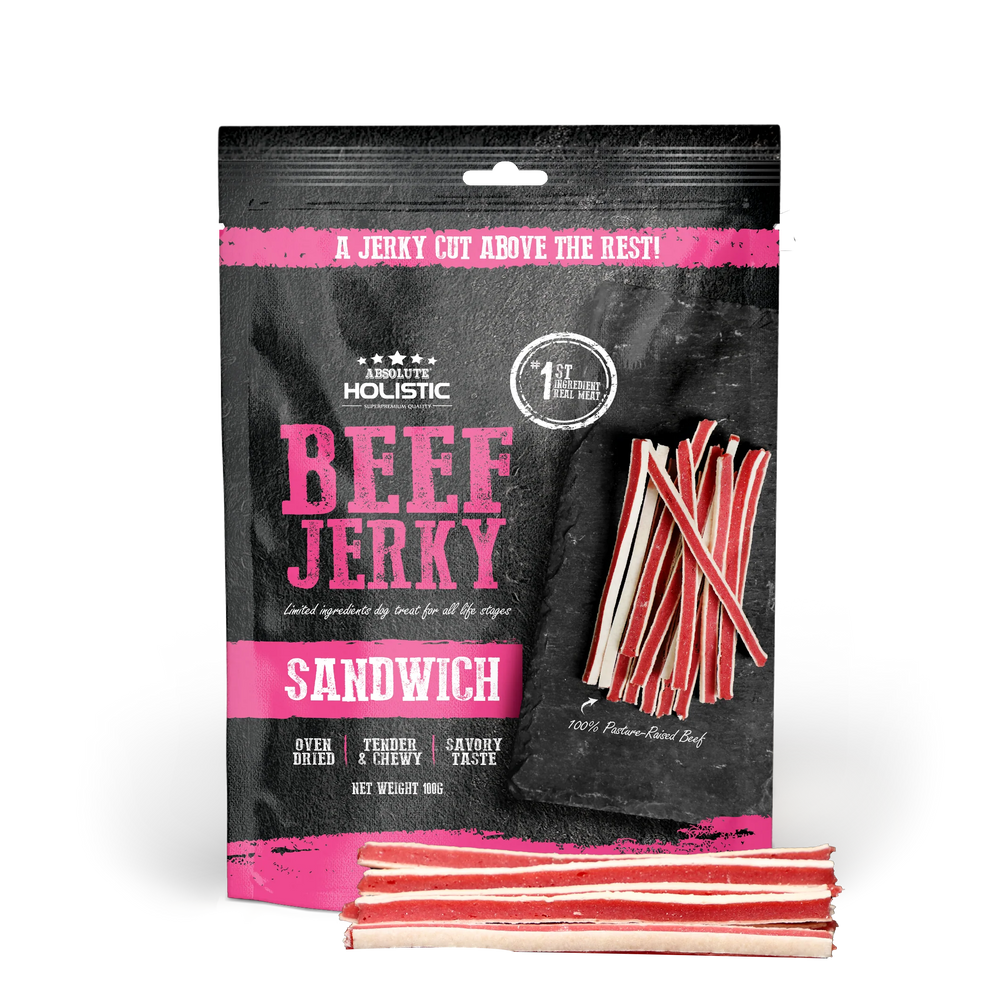 Absolute Holistic Grain Free Treats for Dog Beef Jerky Sandwich 100g