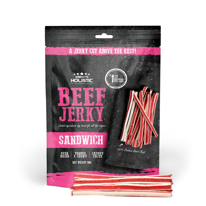 Absolute Holistic Grain Free Treats for Dog Beef Jerky Sandwich 100g