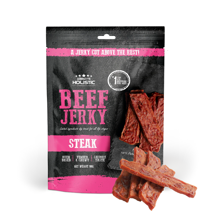 Absolute Holistic Grain Free Treats for Dog Beef Jerky Steak 100g