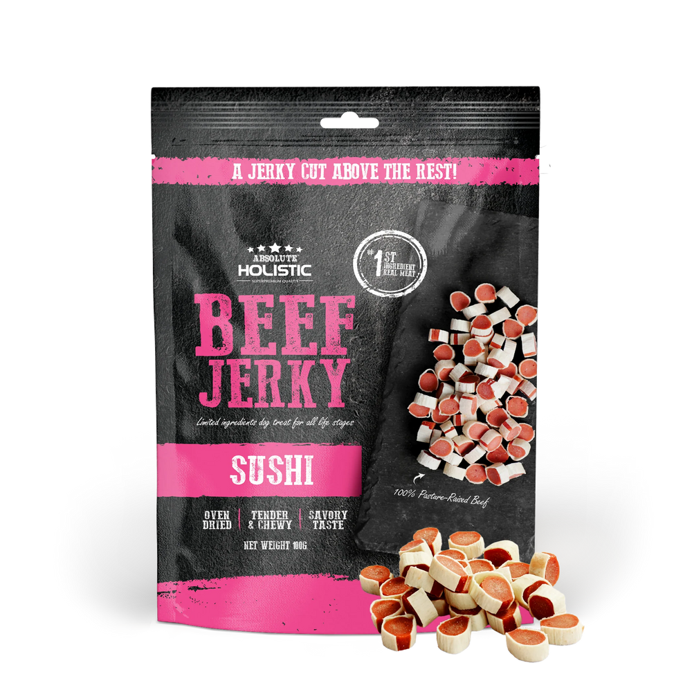 Absolute Holistic Grain Free Treats for Dog Beef Jerky Sushi 100g