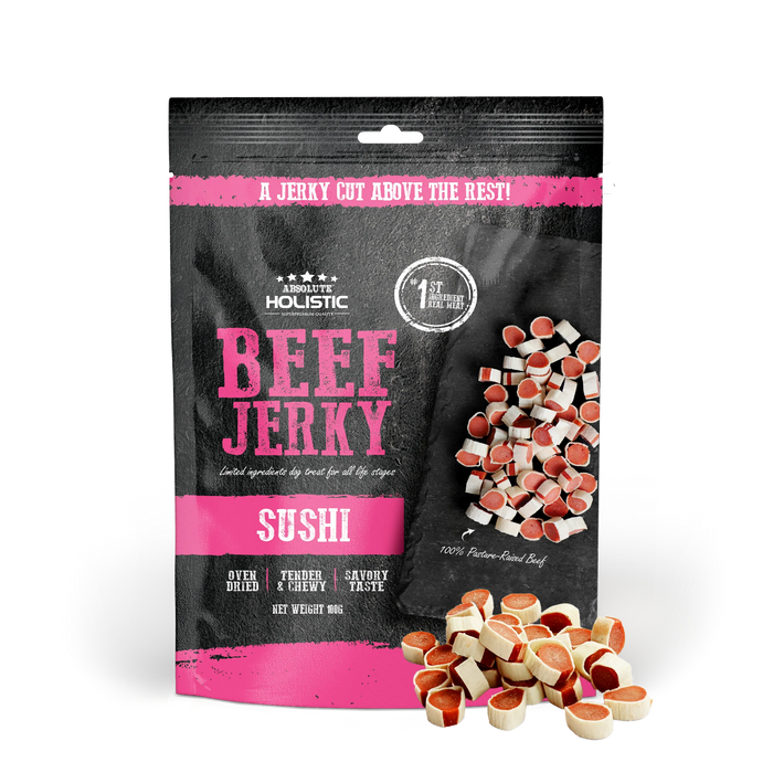 Absolute Holistic Grain Free Treats for Dog Beef Jerky Sushi 100g