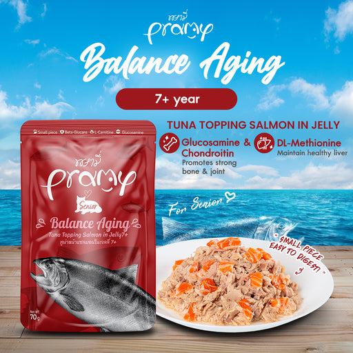 Pramy Balance Aging Tuna Topping Salmon in Jelly for Senior Cat 70g X12