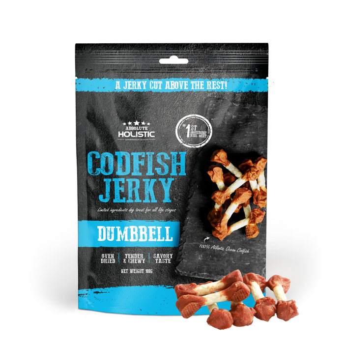 Absolute Holistic Grain Free Treats for Dog Codfish Jerky Dumbbell 100g