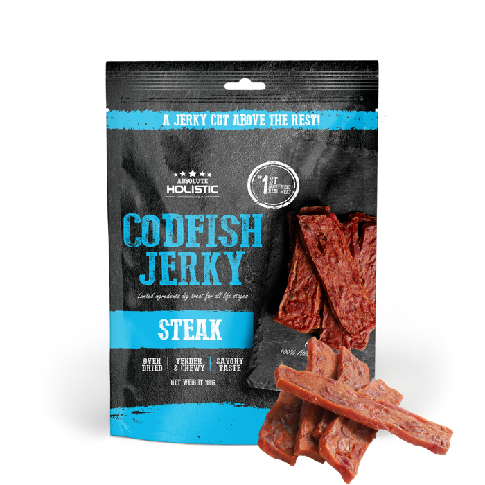 Absolute Holistic Grain Free Treats for Dog Codfish Jerky Steak 100g