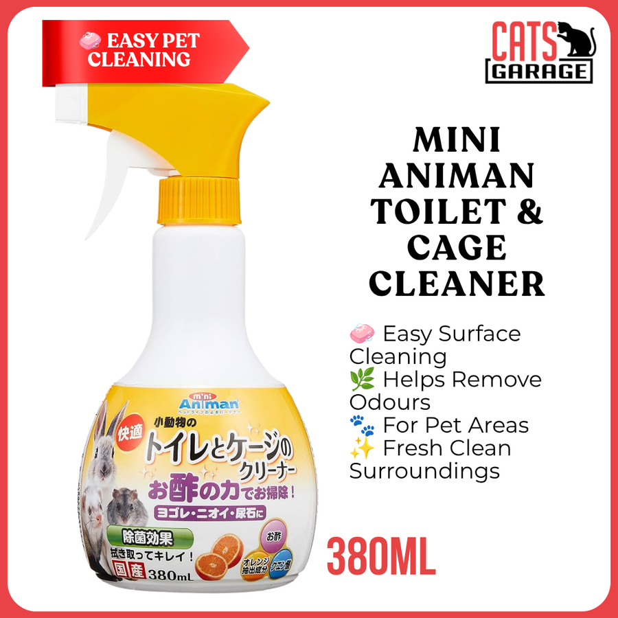 Mini Animan Toilet & Cage Cleaner 380mL | Pet Cage & Toilet Cleaning Spray | Odour Control | Pet Care
