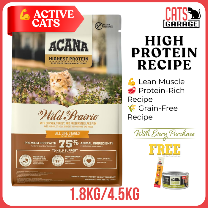 ACANA Wild Prairie Dry Cat Food | Chicken & Turkey Recipe Cat Kibble Adult Cats Grain Free Rich Animal Ingredients