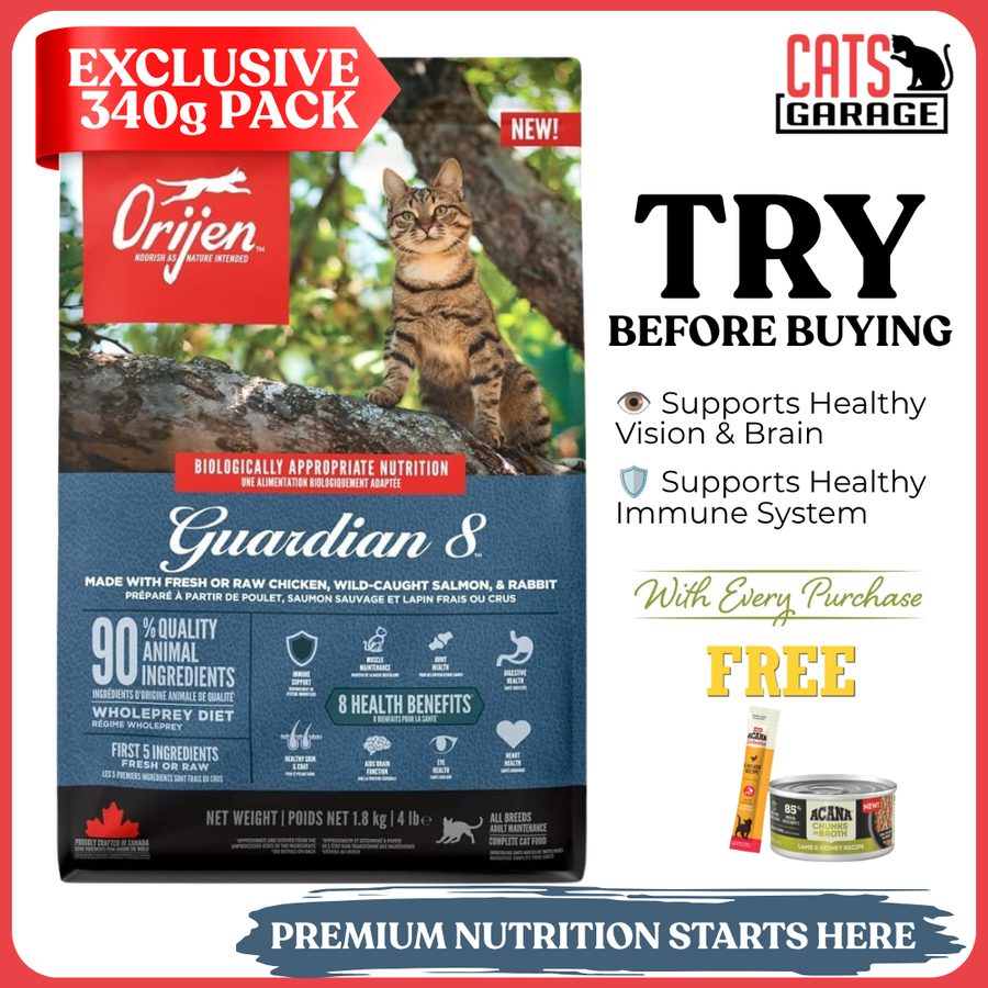 [TRIAL SIZE] ORIJEN Guardian 8 Cat Food 340g | Freeze-Dried Coated High Protein Dry Cat Kibble Adult Grain Free