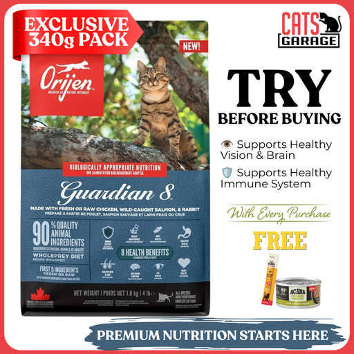 [TRIAL SIZE] ORIJEN Guardian 8 Cat Food 340g | Freeze-Dried Coated High Protein Dry Cat Kibble Adult Grain Free