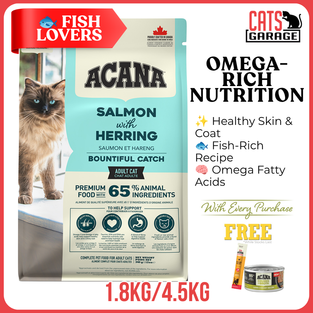 ACANA Bountiful Catch Dry Cat Food | Fish Recipe Cat Kibble Adult Cats Grain Free Omega Fatty Acids Skin & Coat