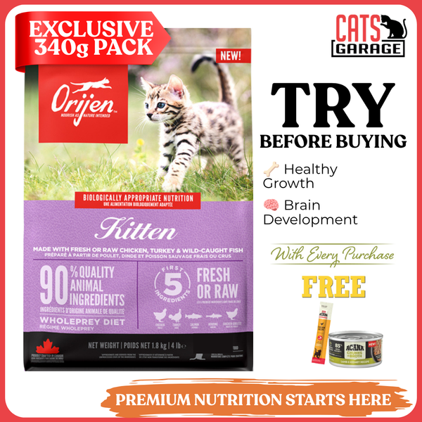 [TRIAL SIZE] ORIJEN Kitten Freeze-Dried Infused Dry Cat Food 340g | WholePrey Kitten Kibble Growth & Development (Copy)