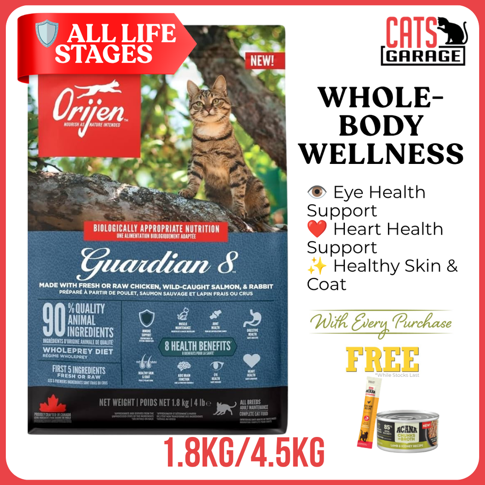 ORIJEN Guardian 8 Freeze-Dried Infused Cat Food | Adult Cat Kibble Grain Free WholePrey Recipe Complete Nutrition